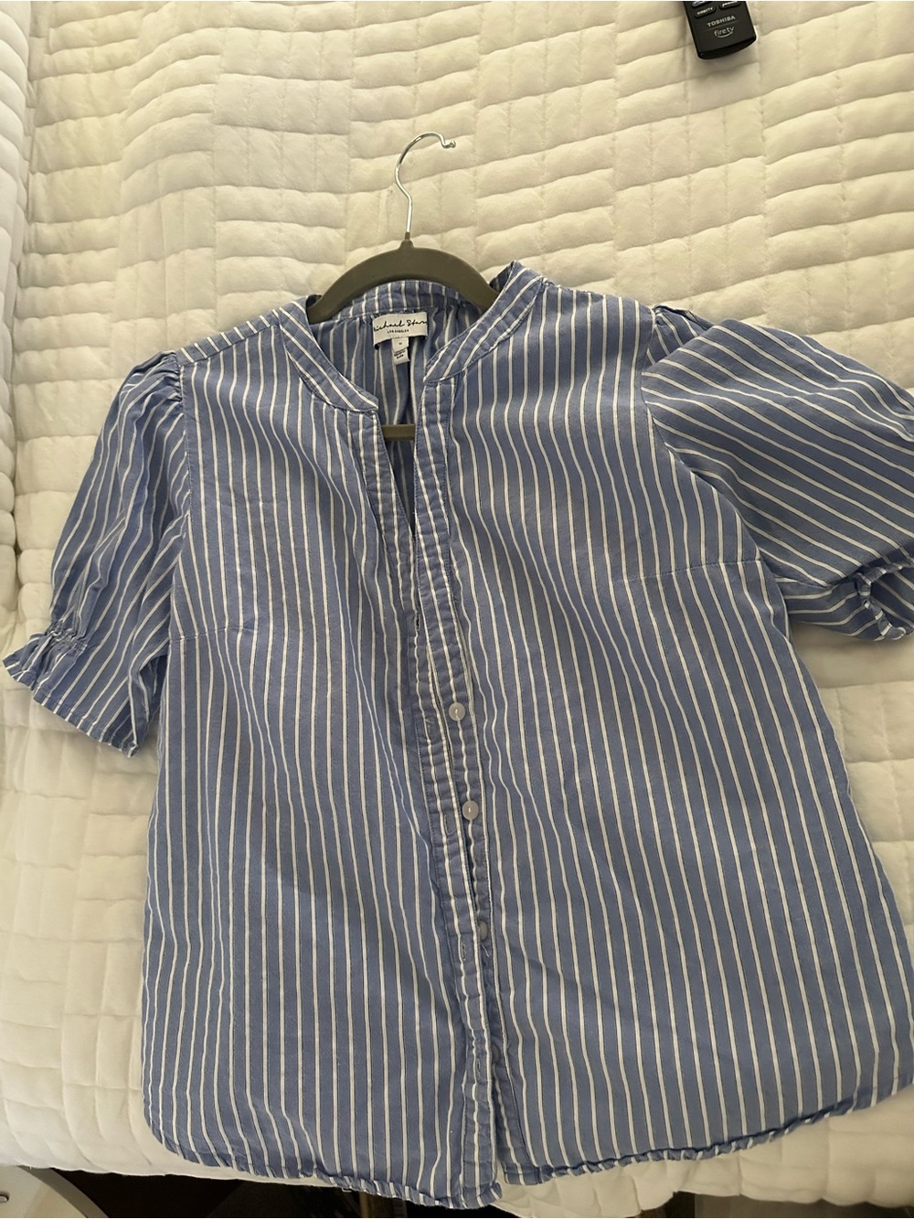 Michael Stars Light Blue & White Striped Shirt Size S EUC